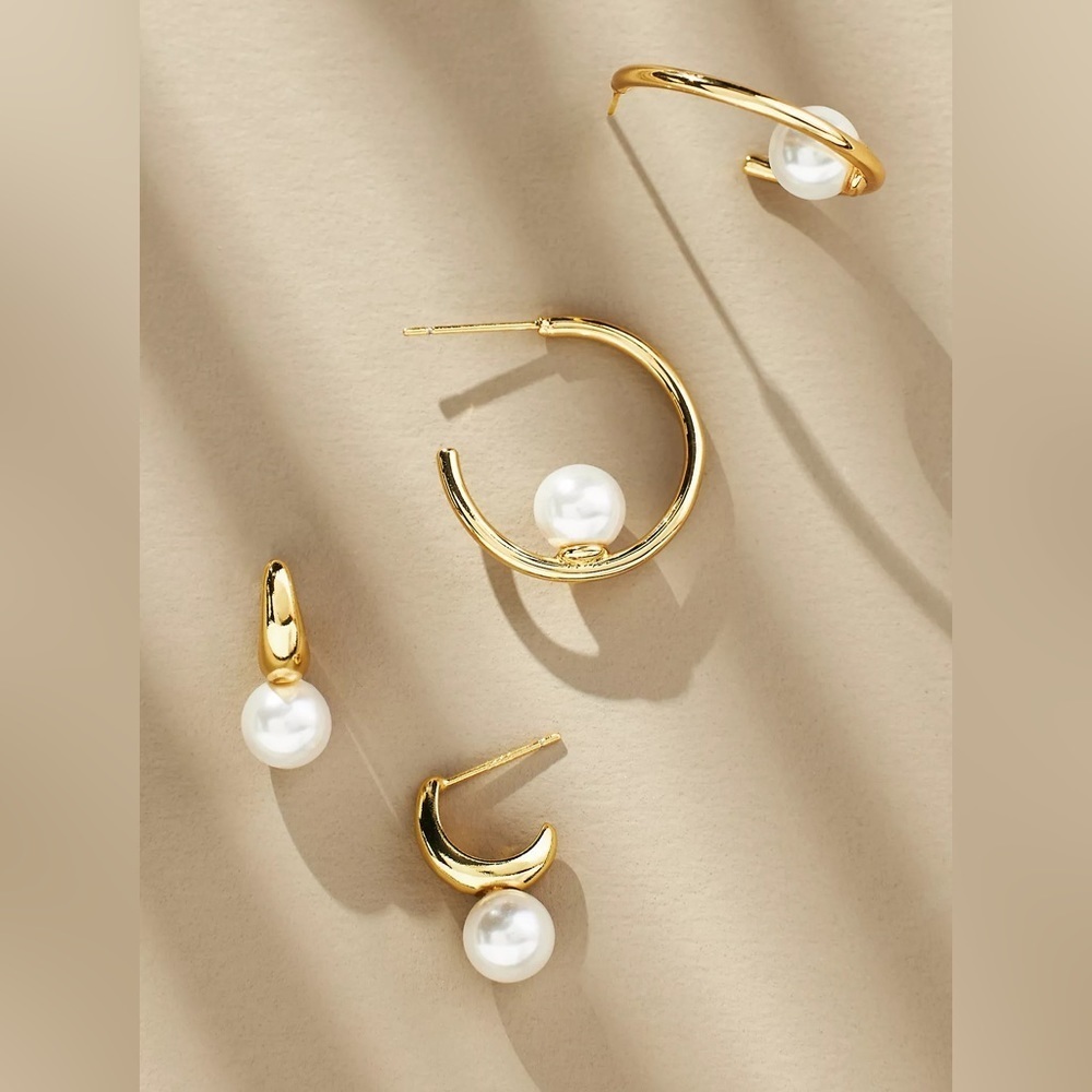 NWT Baby Pearl Earrings, Set of 3 By Anthropologie